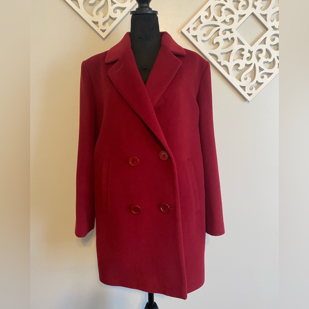 Deep red below, the knee lambs wool coat